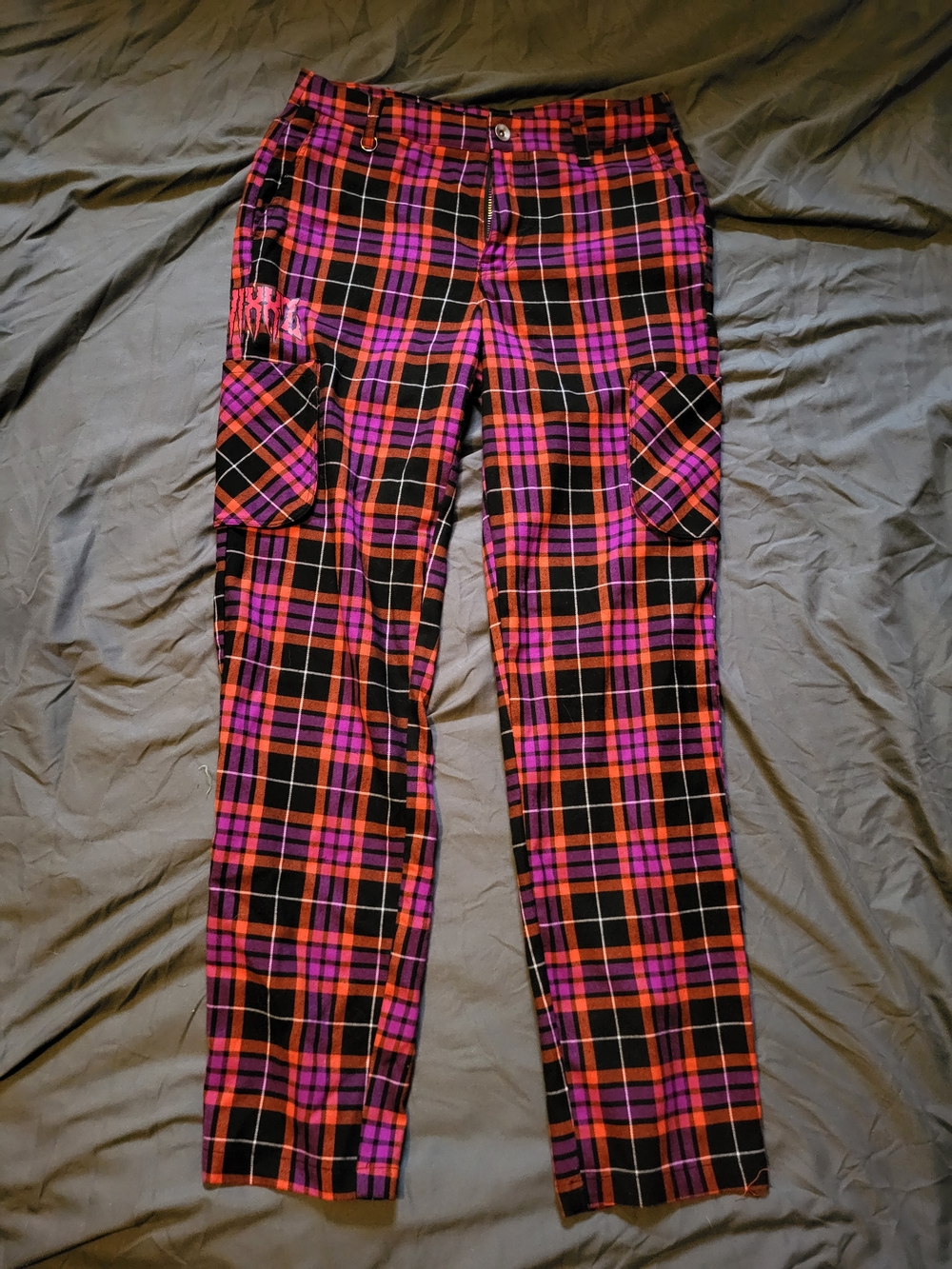 Swixxz Pink & Black Plaid  Punk Cargo Pants Medium